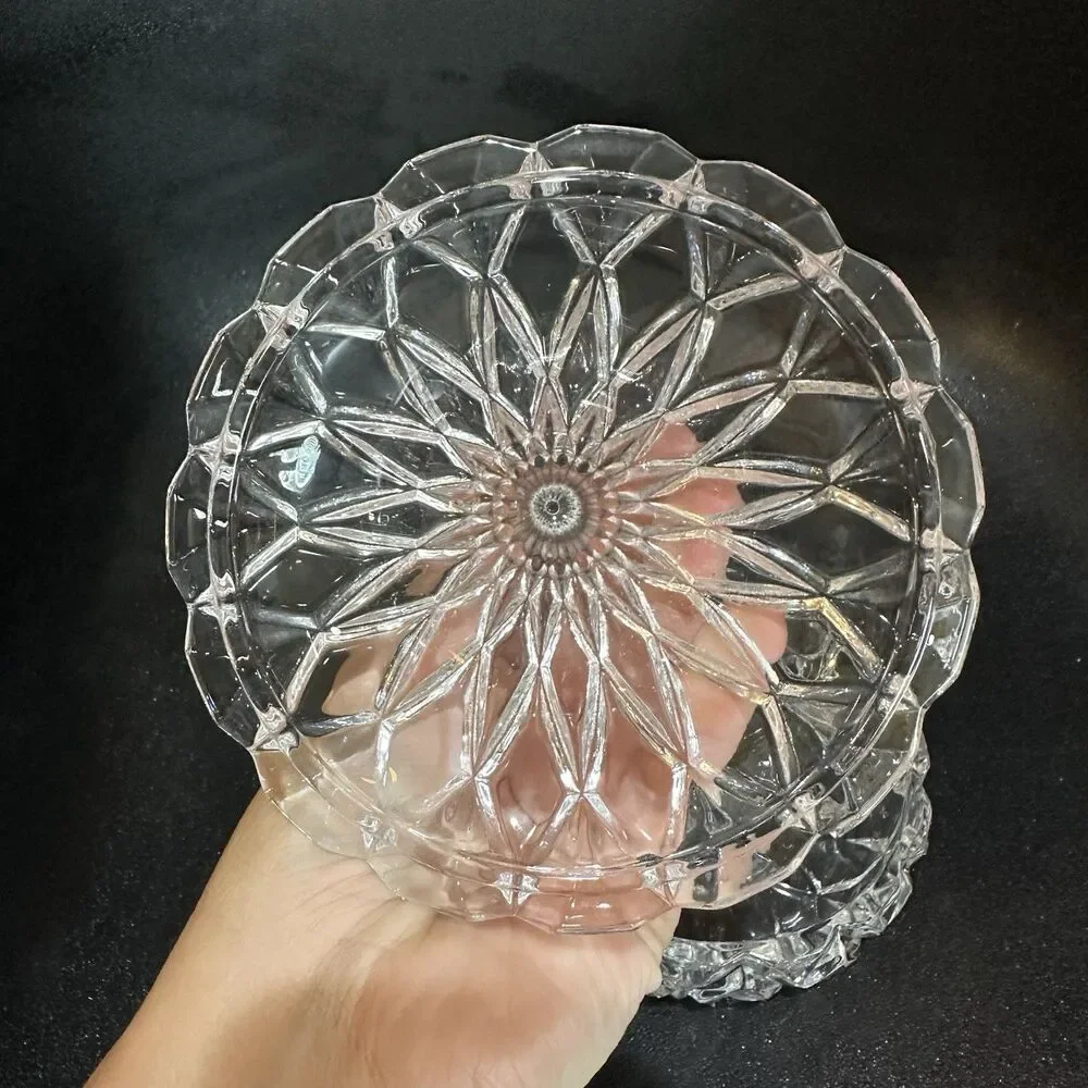 Clear Glass Geometric Cut Glass Bowl with Lid Hersey Kiss Crystal Fairy Garden